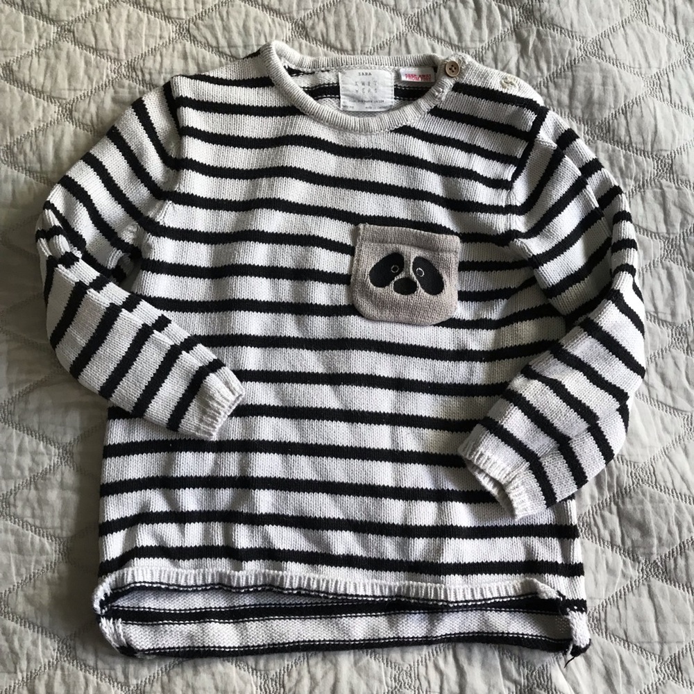 Zara striped cotton sweater with panda pocket